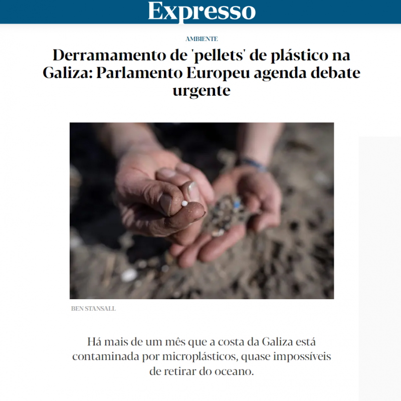 Expresso: Derramamento de 'pellets' de plástico na Galiza: Parlamento Europeu agenda debate urgente