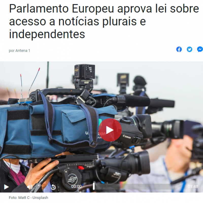 João Albuquerque em entrevista à Antena1: Parlamento Europeu aprova lei sobre acesso a notícias plurais e independentes