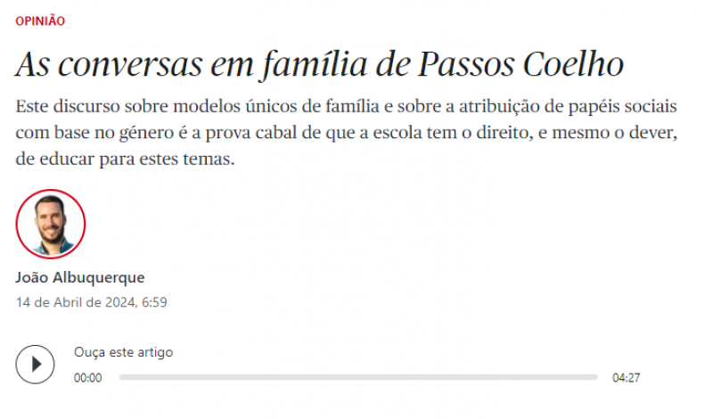 Artigo de Opinião: As conversas em família de Passos Coelho